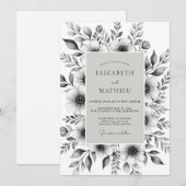 Invitation Mariage Botanique Romantique Gris (Devant / Derrière)