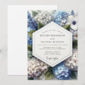 Invitation Mariage Botanique Romantique Hydrangea Bleu (Devant / Derrière)