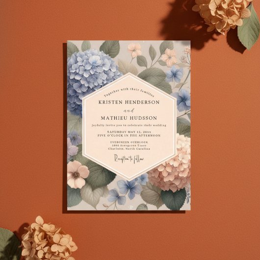 Invitation Mariage Botanique Romantique Hydrangea Bleu