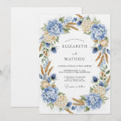 Invitation Mariage Botanique Romantique Hydrangea Bleu (Devant / Derrière)