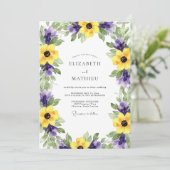 Invitation Mariage Botanique Romantique Jaune Violet (Debout devant)