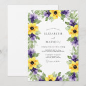 Invitation Mariage Botanique Romantique Jaune Violet (Devant / Derrière)