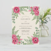 Invitation Mariage Botanique Romantique Magenta (Debout devant)