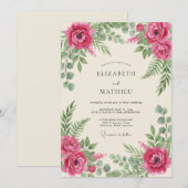 Invitation Mariage Botanique Romantique Magenta (Devant / Derrière)