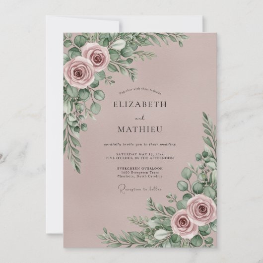 Invitation Mariage Botanique Romantique Mauve (Devant)