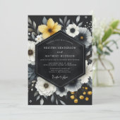 Invitation Mariage Botanique Romantique Noir Jaune (Debout devant)