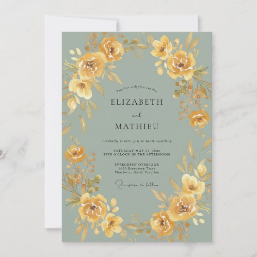 Invitation Mariage Botanique Romantique Ocre (Devant)
