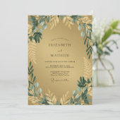 Invitation Mariage Botanique Romantique Or Vert (Debout devant)