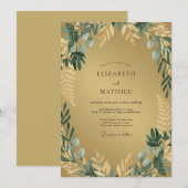 Invitation Mariage Botanique Romantique Or Vert (Devant / Derrière)