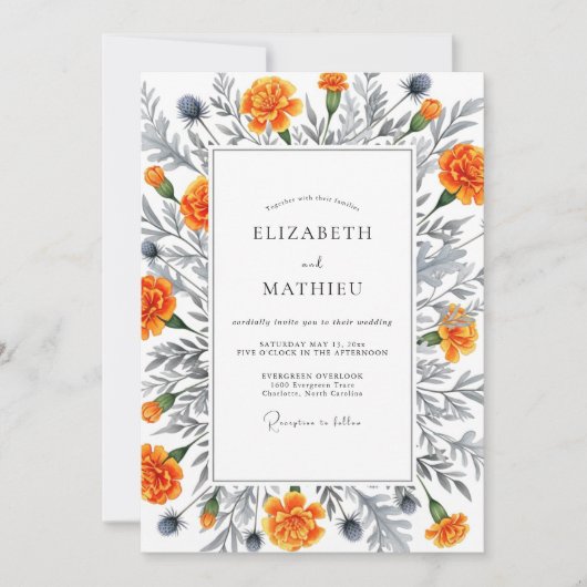 Invitation Mariage Botanique Romantique Orange (Devant)