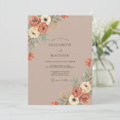 Invitation Mariage Botanique Romantique Orange Brûlé (Debout devant)