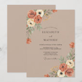 Invitation Mariage Botanique Romantique Orange Brûlé (Devant / Derrière)