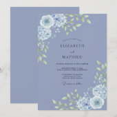 Invitation Mariage Botanique Romantique Pervenche (Devant / Derrière)