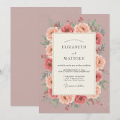 Invitation Mariage Botanique Romantique Rose (Devant / Derrière)