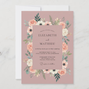 Invitation Mariage Botanique Romantique Rose Poussiéreuse