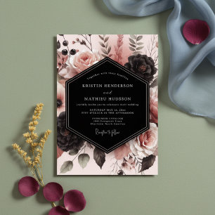 Invitation Mariage Botanique Romantique Rose Rouge