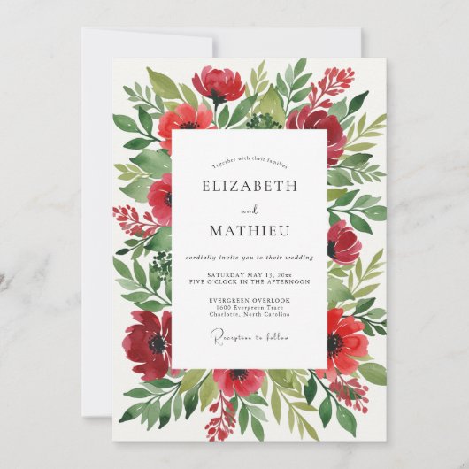 Invitation Mariage botanique romantique rouge (Devant)