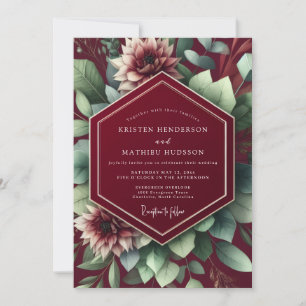 Invitation Mariage Botanique Romantique Rouge Profond