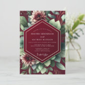 Invitation Mariage Botanique Romantique Rouge Profond (Debout devant)