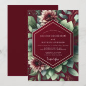 Invitation Mariage Botanique Romantique Rouge Profond (Devant / Derrière)
