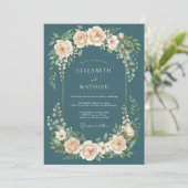 Invitation Mariage botanique romantique sarcelle (Debout devant)