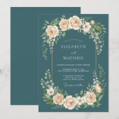 Invitation Mariage botanique romantique sarcelle (Devant / Derrière)