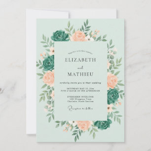 Invitation Mariage botanique romantique sarcelle menthe