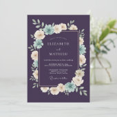 Invitation Mariage Botanique Romantique Teal Prune (Debout devant)