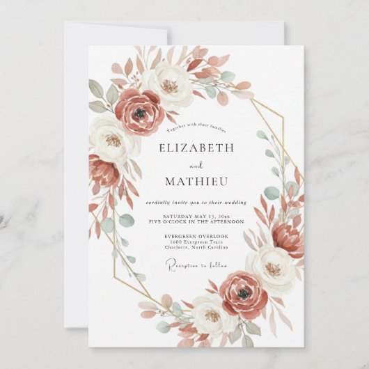 Invitation Mariage Botanique Romantique Terracotta (Devant)