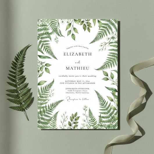 Invitation Mariage botanique romantique vert émeraude