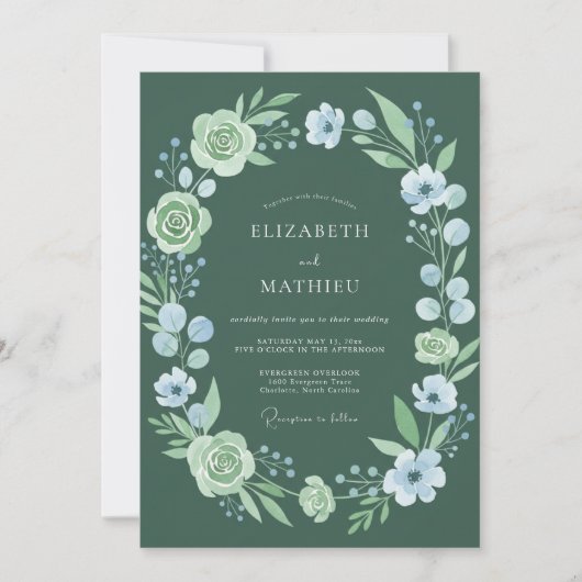 Invitation Mariage Botanique Romantique Vert Forêt (Devant)