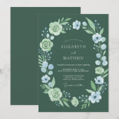 Invitation Mariage Botanique Romantique Vert Forêt (Devant / Derrière)