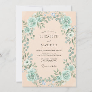 Invitation Mariage Botanique Romantique Vert Mousse de Mer