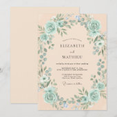 Invitation Mariage Botanique Romantique Vert Mousse de Mer (Devant / Derrière)
