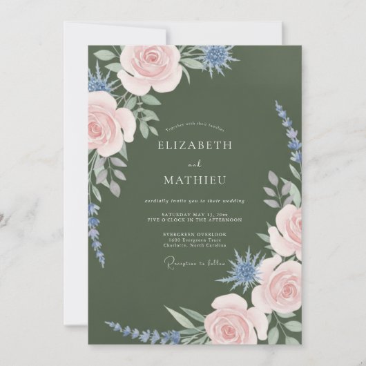 Invitation Mariage Botanique Romantique Vert Olive (Devant)