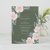 Invitation Mariage Botanique Romantique Vert Olive (Debout devant)