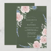 Invitation Mariage Botanique Romantique Vert Olive (Devant / Derrière)