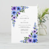 Invitation Mariage Botanique Romantique Violet Bleu (Debout devant)