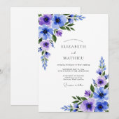 Invitation Mariage Botanique Romantique Violet Bleu (Devant / Derrière)
