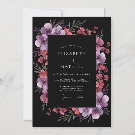 Invitation Mariage Botanique Romantique Violet Prune (Devant)