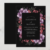 Invitation Mariage Botanique Romantique Violet Prune (Devant / Derrière)