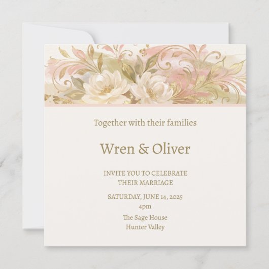 Invitation Mariage Botanique Rose (Devant)
