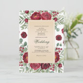 Invitation Mariage Botanique Rose Bourgogne (Debout devant)