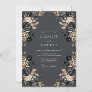 Invitation Mariage Botanique Rose Charbon