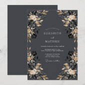 Invitation Mariage Botanique Rose Charbon (Devant / Derrière)