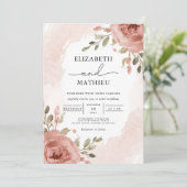 Invitation Mariage botanique Rose doux (Debout devant)