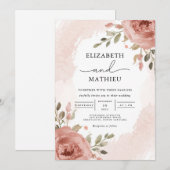 Invitation Mariage botanique Rose doux (Devant / Derrière)