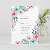 Invitation Mariage Botanique Rose Élégant (Debout devant)