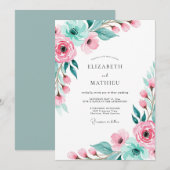 Invitation Mariage Botanique Rose Élégant (Devant / Derrière)