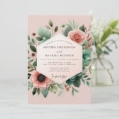 Invitation Mariage Botanique Rose Émeraude (Debout devant)